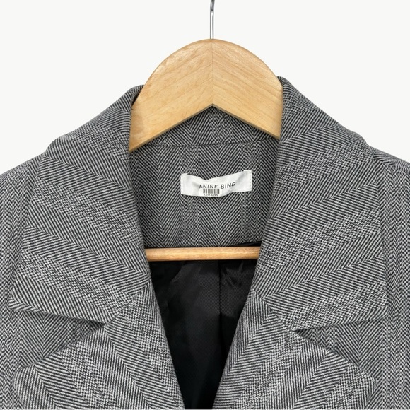 Anine Bing Becky Herringbone Cotton Oversized Blazer | Sz Medium | Grey & Black - Picture 7 of 14